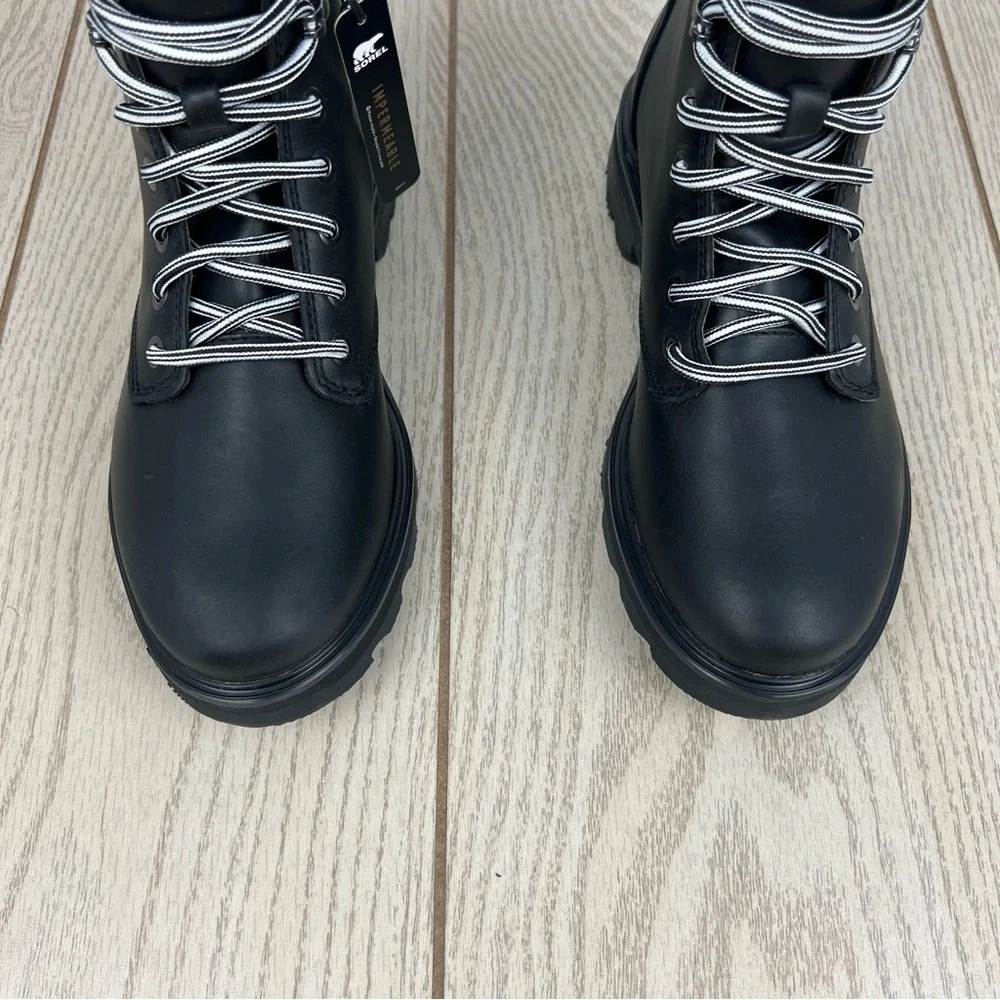 Sorel Women's Lennox Leather Lace-Up STKD WP Boots US8.5 Black / Sea Salt $190